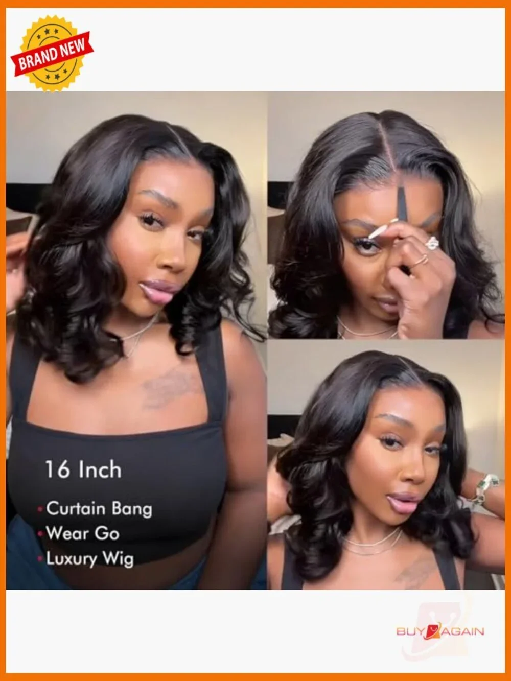 250 Density Layered Bob Wig Human Hair With Curtain Bangs 15A Glueless